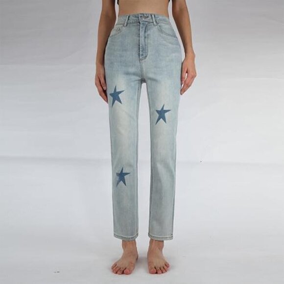 VGOZE Sweden Skinny Ankle Star Print Jeans Insider Crop Light Wash - Picture 1 of 5